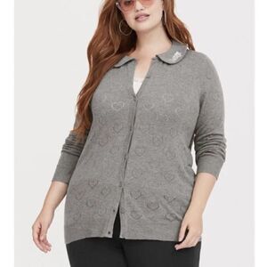 Betty & Veronica Grey Heart Valentines Sweater Cardigan Collar Size 0